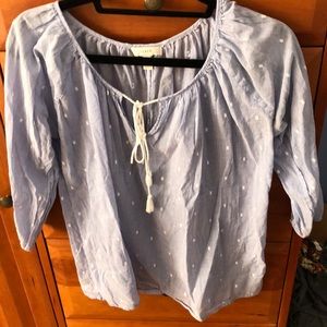 J. Crew Light Blue Cotton With fringe tie at collar, XS, EUC